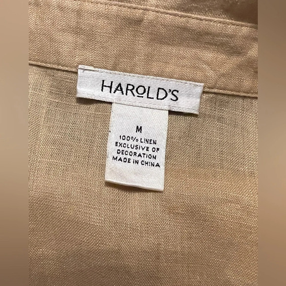 HAROLD’S Tan linen lace front‎ blouse size M. - Picture 9 of 12